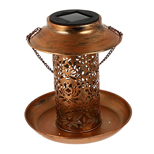 BUGUUYO Solar Vogelfutterspender Mit Solarlicht Hängend Für Draußen Aus Eisen Vogelhaus Für Garten Und Solarlampe Für Terrasse Und Hinterhof von BUGUUYO