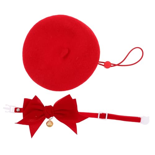 BUGUUYO Verstellbares Katzenhalsband mit Glocke Rotes Strick-Beret und Verstellbarem Samt-fliegen-Halsband Weiche Leichte Haustier-kostüm-Accessoires für und Kleine Hunde bei Partys und BUGUUYO Verstellbares Katzenhalsband mit Glocke Rotes Strick-Beret und Verstellbarem Samt-fliegen-Halsband Weiche Leichte Haustier-kostüm-Accessoires für und Kleine Hunde bei Partys und von BUGUUYO