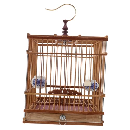 BUGUUYO Vintage Vogelkäfig Rechteckig mit Abnehmbarem Boden Traditioneller Handgefertigter Käfig für Zebrafinken und Kleine Vögel Langlebig durch Karbonisierte Bambusstruktur für Innen und von BUGUUYO