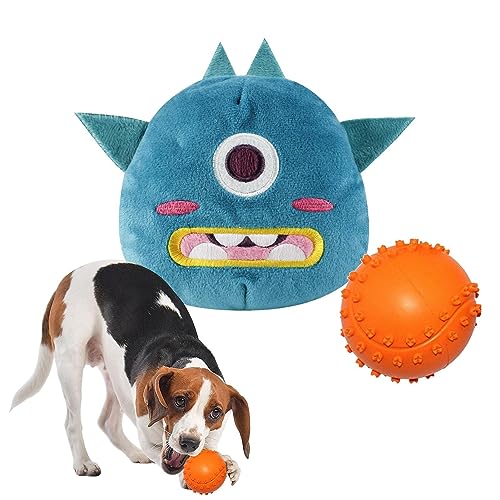 BUKBAG Interaktiver Hundeball | Interaktives Biest geformtes Gummi 2-in-1 Hunde-Kauspielzeug, Sound Hundeball für Welpen, kleine, mittelgroße Hunde, Plüsch-Hundespielzeug, Beißspielzeug, bewegliches von BUKBAG