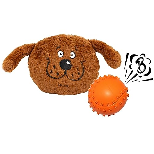 BUKBAG Quietschender Ball für Hunde – 2-in-1 Hundespielzeug in Tierform, Geräusch für Welpen, kleine und mittelgroße Hunde, Plüsch-Hundespielzeug, Beißspielzeug, bewegliches Hundespielzeug von BUKBAG