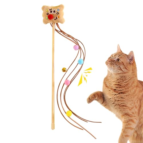 BUKISA Interaktives Schnurspielzeug für Katzen, Katzenspielzeug mit Zauberstab - Süßes Katzenspielzeug mit Glöckchen - Katzen-Teaser-Stick-Spielzeug, Heimtierbedarf für drinnen und draußen, Katzen, von BUKISA