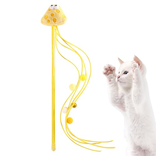 BUKISA Interaktives Schnurspielzeug für Katzen, Katzenspielzeug mit Zauberstab | Teaser-Spielzeug für Katzen mit Glocken - Katzen-Teaser-Stick-Spielzeug, Heimtierbedarf für drinnen und draußen, von BUKISA