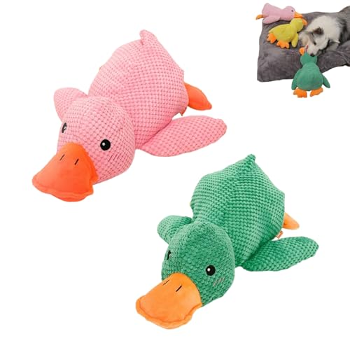 BUKISA Zentric Quack-Quack Duck Dog Toy, The Mellow Dog Calming Duck, Cute No Stuffing Duck with Soft Squeaker, Classic Duck Dog Squeak Toy, Durable Squeaky Dog Toys for Indoor Small Dog (Pink+Green) von BUKISA