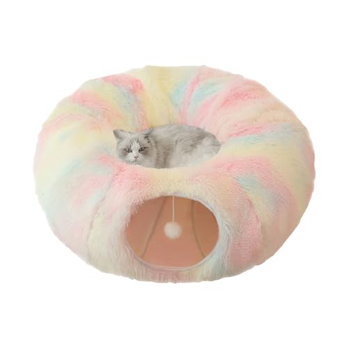 Donut-Tunnelbett für Katzen, waschbares Katzentunnelbett mit Plüschtier, faltbar, kratzfest, rund, Katzenspielzeug für Katze, Frettchen, Welpen, Kaninchen von BUKISA