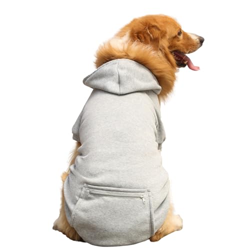 Hunde-Kapuzenpullover für große Hunde – selbstklebender Hunde-Wintermantel mit Tasche – trendige Hundekleidung, gemütliches Hundezubehör für Welpen, Spaziergänge, Training von BUKISA
