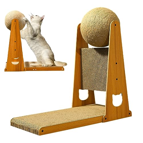 L Shaped Cat Scratcher | Sisal Cat Scratching Board with Cat Scratcher Ball | Scratchproof Sisal Cat Scratcher Toy, Durable Cat Bed Detachable Cat Toy for Indoor Cats von BUKISA
