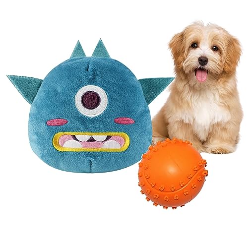 Quietschender Ball für Hunde, interaktives Kauspielzeug in Tierform, 2-in-1-Gummi, Spielzeug für Welpen, kleine, mittelgroße Hunde, Plüsch-Hundespielzeug, Zahnenspielzeug von BUKISA