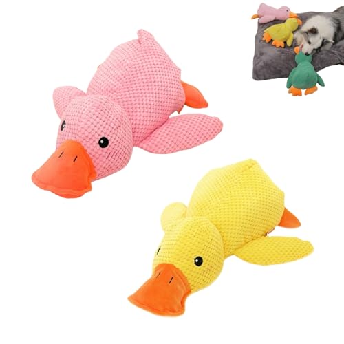 Zentric Quack-Quack Duck Dog Toy, The Mellow Dog Calming Duck, Cute No Stuffing Duck with Soft Squeaker, Classic Duck Dog Squeak Toy, Durable Squeaky Dog Toys for Indoor Small Dog (Pink+Yellow) von BUKISA