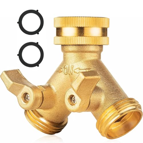 BUKYCAT Wasserverteiler 2Fach, 3/4 Zoll Wasseranschluss Gartenschlauch Verteiler, 2-Wege-Verteiler, Y Verteiler Zulaufschlauch, 2 Wege Y-Verteiler aus Messing,für Haus Garten Geräte Bewässerungs von BUKYCAT