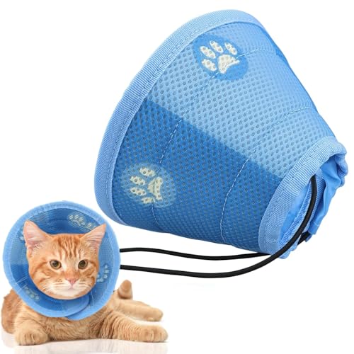 BUKYCAT Katzenhalskrause Wasserabweisend, Katzenkragen, Schutzkragen für Nach Operationen und Verletzungen, Weich, Blau, S von BUKYCAT