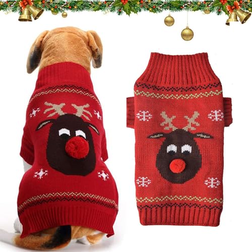 BUKYCAT Hundepullover Weihnachten, Dog Sweater, Winter Warmer Hunde Weihnachtspullover, Kleine Mittelgroße Hunde, Ideal für Welpe,Katze,Hund,Weihnachten(L, C) von BUKYCAT