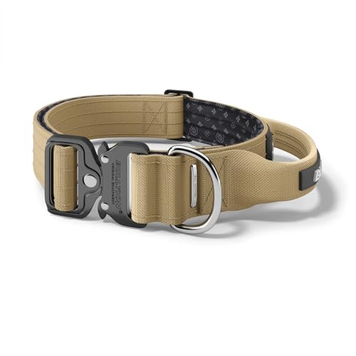 Bullyion® Taktisches Hundehalsband mit Griff, verstellbares Halsband im Militärstil für große Hunde, gepolstertes Trainingshalsband mit Metallschnalle, 4 cm, Grenadier Tan, XS von BULLYION ORIGINAL EQUIPMENT
