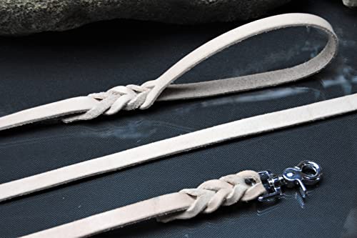 BULLYZEI Lederleine geflochten beige 16mm x 1m MIT Schlaufe Scheren-Karabiner Führleine von BULLYZEI