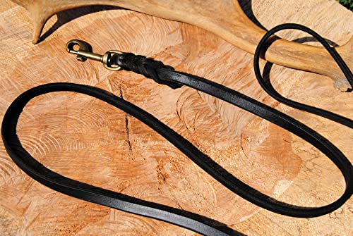 BULLYZEI Lederleine geflochten schwarz 10mm x 1m ohne Schlaufe (Antik-Messing) Führleine von BULLYZEI