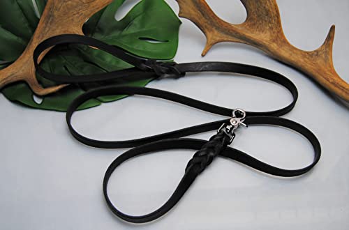 BULLYZEI Lederleine geflochten schwarz 16mm x 2m mit Schlaufe Scheren-Karabiner Führleine von BULLYZEI