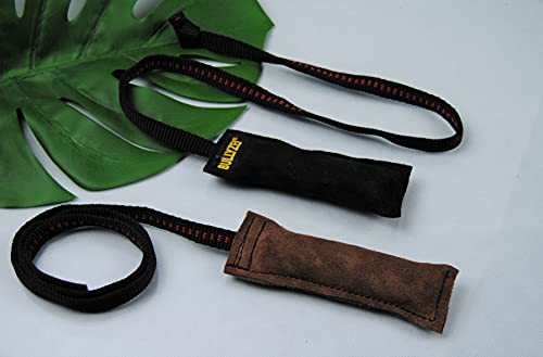 Beißwurst Leder 15 x 3cm mit 75cm Band Welpenspielzeug von BULLYZEI