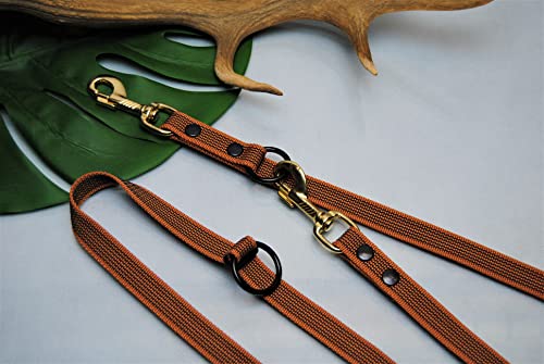 EXKLUSIV Leine gummiert Messing 4-Fach verstellbar Cognak 3m x 20mm von BULLYZEI