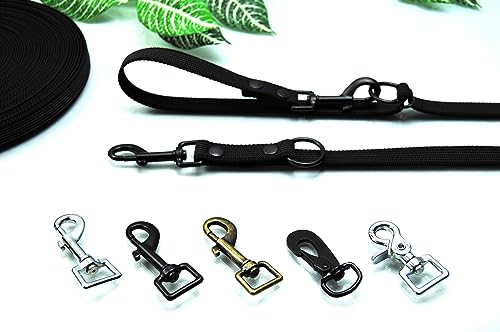 Extra Lange Leine gummiert 4-Fach verstellbar Grau 3m x 20mm, Führleine (Karabiner: Schwarz) von BULLYZEI