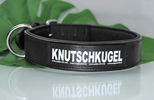 Lederhalsband mit Klettlogo Knutschkugel, 80cm x 4cm SCHWARZ von BULLYZEI