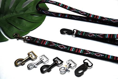 Leine Nylon Indianer-Schwarz 25mm x 1m Trainingsleine Führleine (Karabiner: Schwedenhaken (Schwarz), Mit Schlaufe) von BULLYZEI