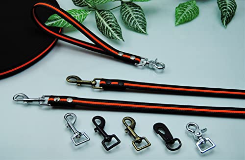 Leine gummiert Neon-Orange 20mm x 1m ohne Schlaufe, Schwarzer Karabiner, Kurzleine Trainingsleine von BULLYZEI