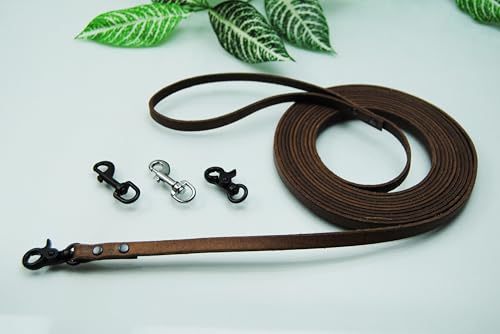 Petite Lederleine genietet Antik-Braun 10mm x 7m MIT Schlaufe Schleppleine Fährtenleine Welpenleine (Karabiner: Schwarz) von BULLYZEI