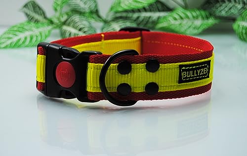 breites Nylon Halsband 4cm Rot - Streifen Gelb, Security-Lock, Bulldogge Retriever Collie breites Nylon Halsband 4cm Rot - Streifen Gelb, Security-Lock, Bulldogge Retriever Collie von BULLYZEI