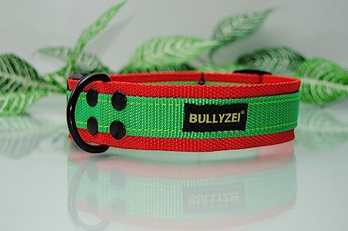 breites Nylon Halsband 4cm Rot - Streifen Grün, Security-Lock, Bulldogge Retriever Malinois Boxer breites Nylon Halsband 4cm Rot - Streifen Grün, Security-Lock, Bulldogge Retriever Malinois Boxer von BULLYZEI