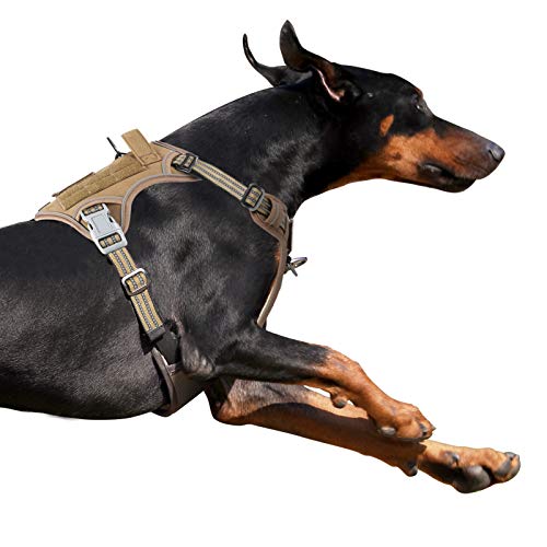 BUMBIN Taktisches Hundegeschirr für große Hunde Kein Ziehen, Fit Smart Reflektierendes Haustier Walking Harness für Training, Verstellbare Hundeweste Geschirr mit Griff Braun XL von BUMBIN