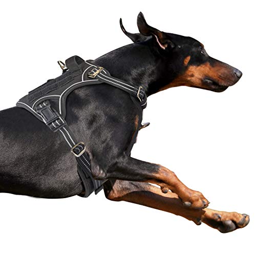 BUMBIN Taktisches Hundegeschirr für große Hunde Kein Ziehen, Fit Smart Reflektierendes Haustier Walking Harness für Training, Verstellbare Hundeweste Geschirr mit Griff Schwarz XL von BUMBIN