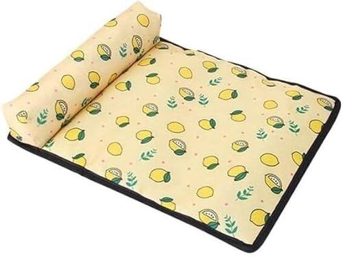 BUNGAA Hundebett, Kühlmatte, Hundematte, Sommer Hund Katze Kühlmatte Atmungs Haustier Hund Bett Decke EIS Seide Pad Sofa Zwinger for Hunde Katzen Haustier Kissen kühlmatte (Color : Lemon, Size : L) von BUNGAA