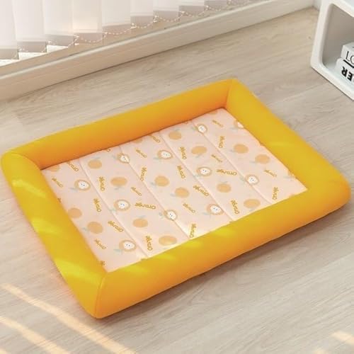 Hundebett, Kühlmatte, Hundematte, Neue S XL Sommer Kühlung Haustier Hund Matte Eis Pad Hund Schlafen Platz Matten for Hunde Katzen Pet Zwinger kühle Kalte Seide Hundebett ( Color : Square Orange , Siz von BUNGAA