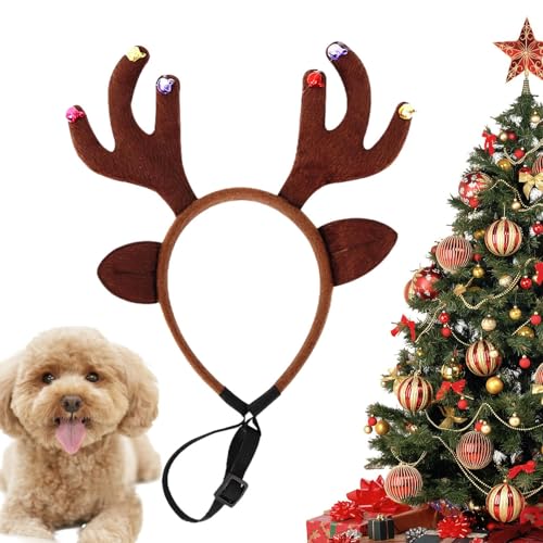 BUNIQ Weihnachts-Hunde-Stirnband | Hundegeweih Stirnband | Haustier-Weihnachtskleidungs-Zubehör-Set, Elch- -Kopfbedeckung für Haustiere, Hunde, Kaninchen von BUNIQ