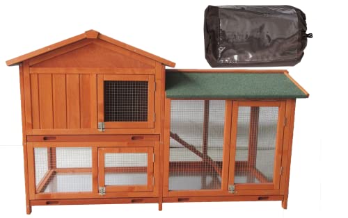 BUNNY BUSINESS The Grove Red Doppeldeckerstall für Kaninchen/Meerschweinchen, extra tief mit Boden, roter Nut, Stall und Abdeckung von BUNNY BUSINESS
