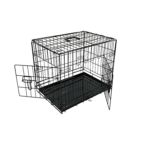 BUNNY BUSINESS Underdog Hundekäfig aus Metall, zusammenklappbar, mit 2 Türen, aus schwarzem Metall, mit Schiebetüren, kaufester Kunststoffboden, robuste Lösung für Welpen, 76,2 cm, Größe M von BUNNY BUSINESS