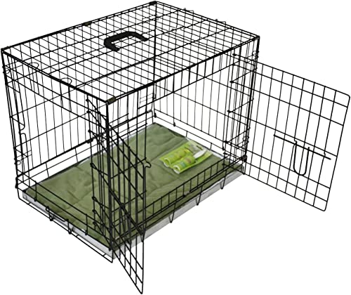 BUNNY BUSINESS Underdog Metall-Hundekäfig – Haustier-Käfig aus schwarzem Metall, zusammenklappbar, mit 2 Türen, Rutschfester, kaufester Kunststoffboden mit Bett, robuste Welpen-Trainingslösung (106,7 von BUNNY BUSINESS