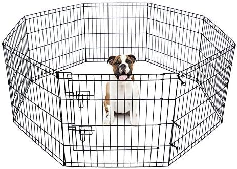 Doggy Style Laufstall mit 8 Paneelen, geeignet für Hunde, Welpen, Katzen und Kaninchen, faltbar, ideal für den Innen- und Außenbereich, Welpenlaufstall (klein, 8 Paneele, hell/große Tür/Schwarz) von BUNNY BUSINESS