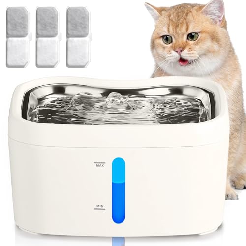 BUOAZR Katzenbrunnen, 2.5L Trinkbrunnen für Katze, Super Silent Wasserbrunnen für Katzen, Eingebautes LED Licht, BPA-frei, mit Wasserstandsfenster, 3 Aktivkohlefilter, Tablett aus Edelstahl für Katze BUOAZR Katzenbrunnen, 2.5L Trinkbrunnen für Katze, Super Silent Wasserbrunnen für Katzen, Eingebautes LED Licht, BPA-frei, mit Wasserstandsfenster, 3 Aktivkohlefilter, Tablett aus Edelstahl für Katze von BUOAZR
