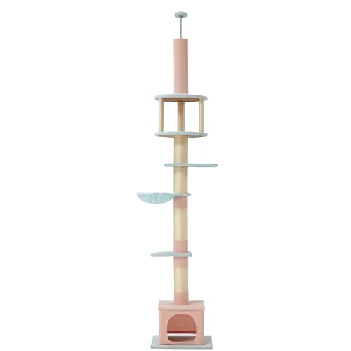 Hoher Kratzbaum Turm, 245-274,8 cm, vom Boden bis zur Decke, 6 Etagen, kommt mit Katzenhaus-Katzenhängematte, Katzenkratzbaum und Sitzstange, Katzenbaum für Indoor-Katzen und Möbel Hoher Kratzbaum Turm, 245-274,8 cm, vom Boden bis zur Decke, 6 Etagen, kommt mit Katzenhaus-Katzenhängematte, Katzenkratzbaum und Sitzstange, Katzenbaum für Indoor-Katzen und Möbel von BUPPLEE