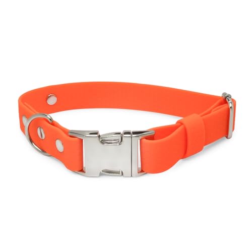 BURA Wasserdichter Hundehalsband – Geruchshemmend, Leicht zu Reinigen, Langlebig, Allergikerfreundlich, Verstellbar, Modernes Design – Ideal für Alltag und Outdoor-Aktivitäten (Neonorange, M) von BURA