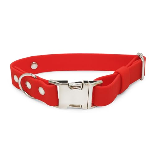 BURA Wasserdichter Hundehalsband – Geruchshemmend, Leicht zu Reinigen, Langlebig, Allergikerfreundlich, Verstellbar, Modernes Design – Ideal für Alltag und Outdoor-Aktivitäten (rot, M) von BURA