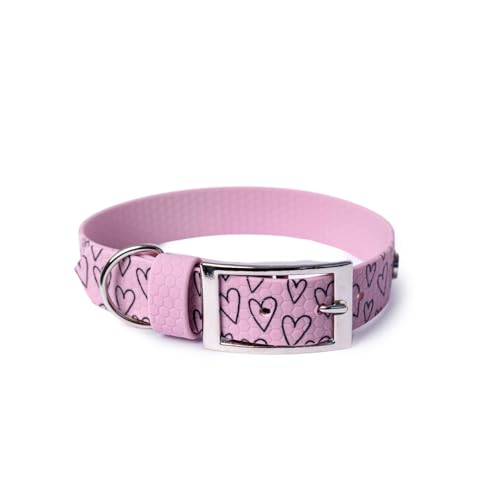 BURA Wasserdichtes Hundehalsband – geruchshemmend, robust und bequem – modernes Design mit verschiedenen Mustern – ideal für Spaziergänge und aktive Tage, Großes Herz, Flieder, L von BURA
