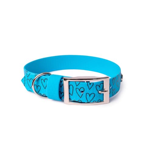 BURA Wasserdichtes Hundehalsband – geruchshemmend, robust und bequem – modernes Design mit verschiedenen Mustern – ideal für Spaziergänge und aktive Tage, Großes Herz, Hellblau, XXS von BURA
