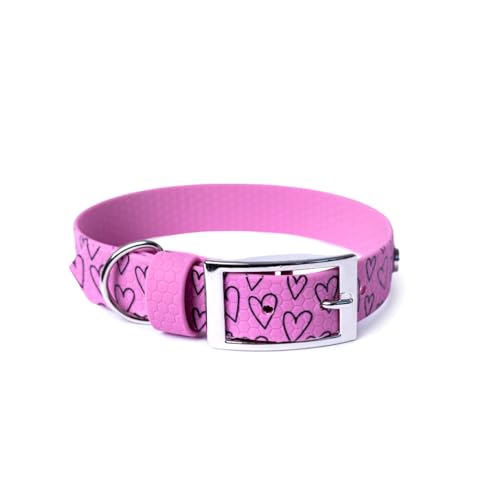 BURA Wasserdichtes Hundehalsband – geruchshemmend, robust und bequem – modernes Design mit verschiedenen Mustern – ideal für Spaziergänge und aktive Tage, Großes Herz, Lavendelrosa, S von BURA