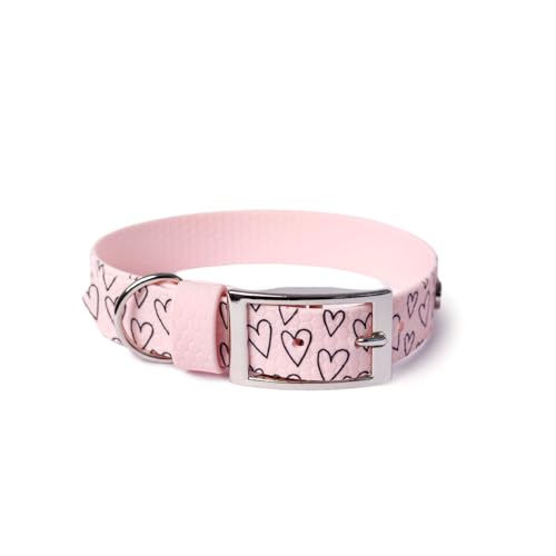 BURA Wasserdichtes Hundehalsband – geruchshemmend, robust und bequem – modernes Design mit verschiedenen Mustern – ideal für Spaziergänge und aktive Tage, Großes Herz, Pastellrosa, S von BURA
