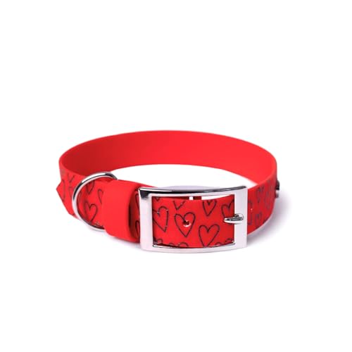 BURA Wasserdichtes Hundehalsband – geruchshemmend, robust und bequem – modernes Design mit verschiedenen Mustern – ideal für Spaziergänge und aktive Tage, Großes Herz, Rot, S von BURA