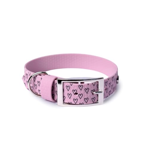BURA Wasserdichtes Hundehalsband – geruchshemmend, robust und bequem – modernes Design mit verschiedenen Mustern – ideal für Spaziergänge und aktive Tage, Herz, Flieder, S von BURA
