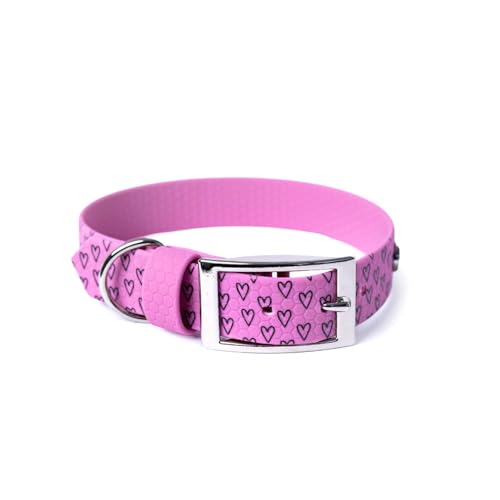BURA Wasserdichtes Hundehalsband – geruchshemmend, robust und bequem – modernes Design mit verschiedenen Mustern – ideal für Spaziergänge und aktive Tage, Herz, Lavendelrosa, XXS von BURA