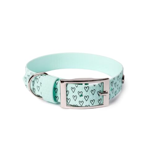 BURA Wasserdichtes Hundehalsband – geruchshemmend, robust und bequem – modernes Design mit verschiedenen Mustern – ideal für Spaziergänge und aktive Tage, Herz, Mint, L von BURA